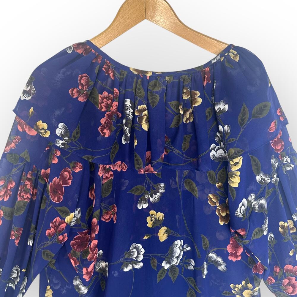 Victoria's Secret Vintage Gold Label Women Sheer Floral Ruffle Tunic Top S Blue - Picture 4 of 10